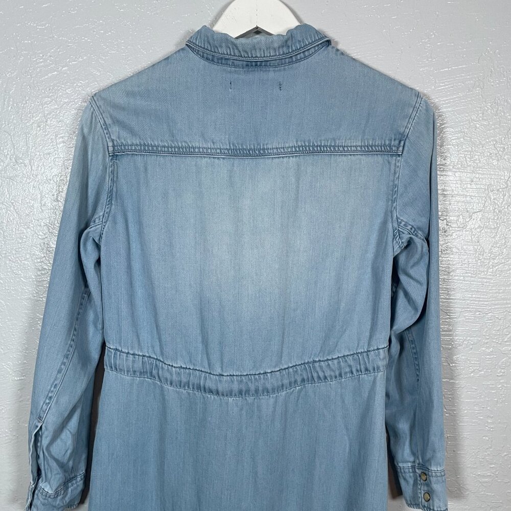 All Saints Women 2 Blue Denim Chambray Calla Bay Shirt Dress Snaps Tie Waist - Picture 6 of 8